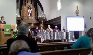 The bishops answer questions.  Courtesy of Pastor Julianne Smith