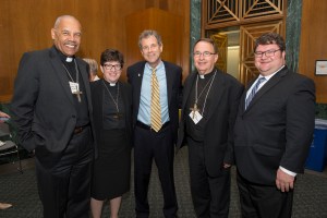 Bishop Abraham Allende, Presiding Bishop Elizabeth Eaton, Ohio Senator Sherrod Brown, Bishop Marcus Lohrmann, Diaconal Minister Nick Bates