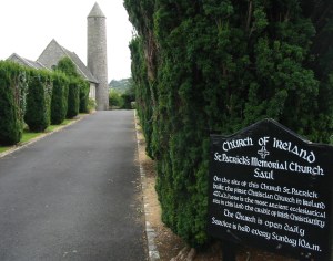 Saul church, a modern replica of an early church with a round tower, is built on the reputed spot of St. Patrick's first church in Ireland.